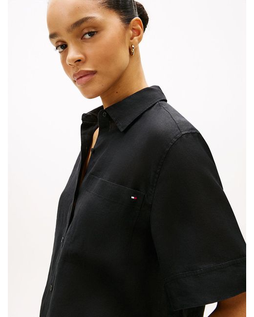 Tommy Hilfiger Black Relaxed Fit Pure Linen Short Sleeve Shirt
