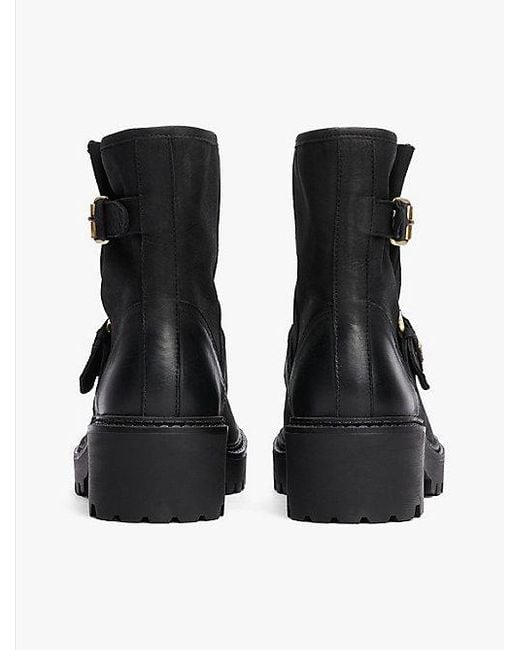 Tommy Hilfiger Leren Bikerboot Met Vetersluiting En Gesp in het Black