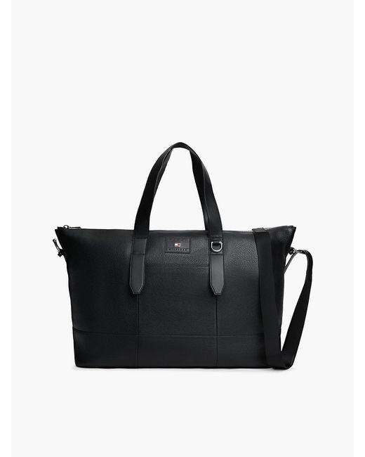 Tommy Hilfiger Black Pebble Grain Leather Crossbody Duffel Bag for men
