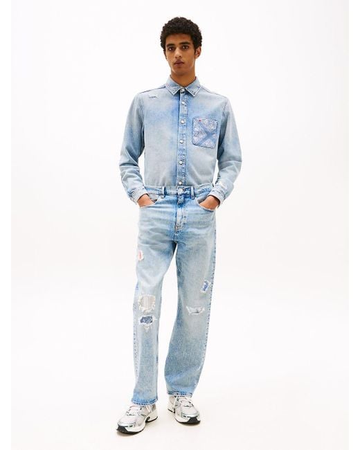 Tommy Hilfiger Blue Regular Fit Distressed Denim Shirt for men