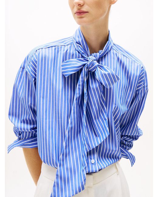 Tommy Hilfiger Blue Relaxed Fit Bow Collar Shirt