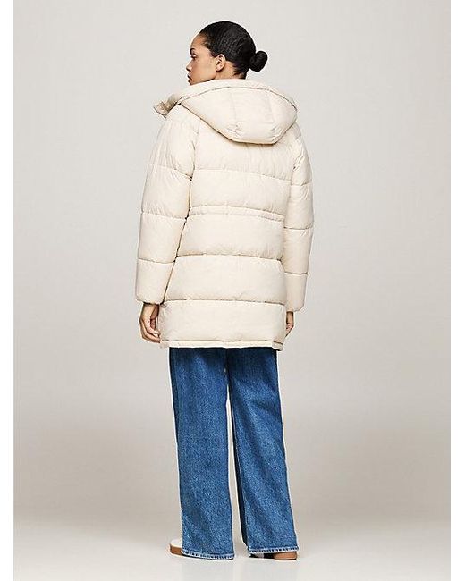 Tommy Hilfiger Blue Longline Puffer-Jacke Mit Kapuze
