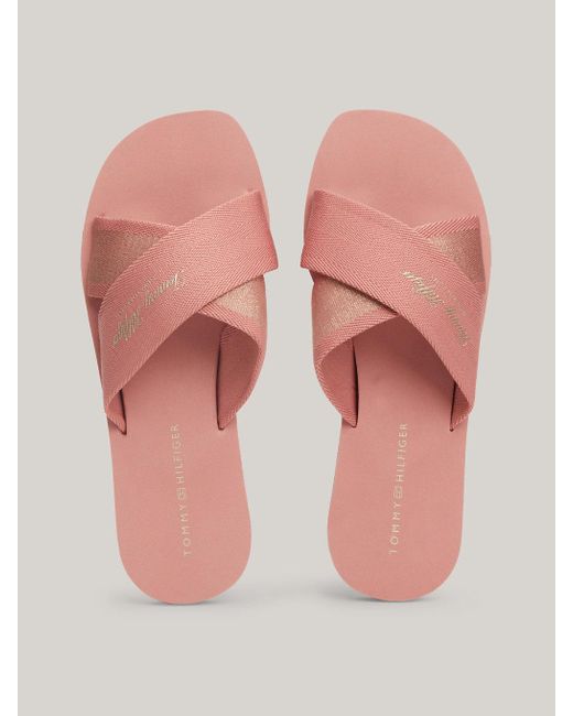 Tommy Hilfiger Pink Cross Strap Logo Beach Sandals