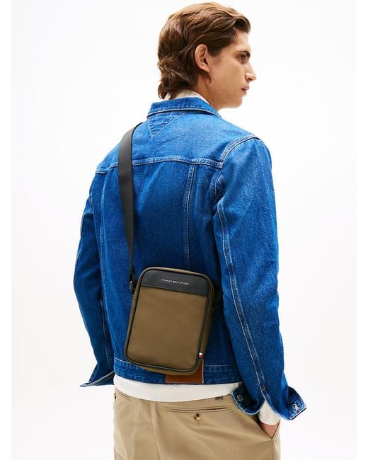 Tommy Hilfiger Green Metal Logo Crossbody Reporter Bag for men