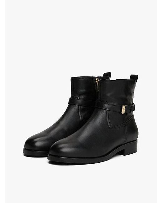 Tommy Hilfiger Leren Laars Met Gesp in het Black