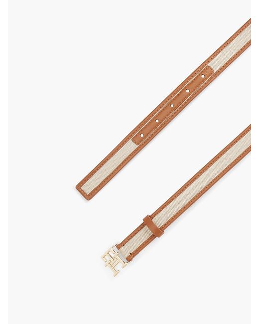 Tommy Hilfiger Natural Th Monogram Canvas Leather Belt