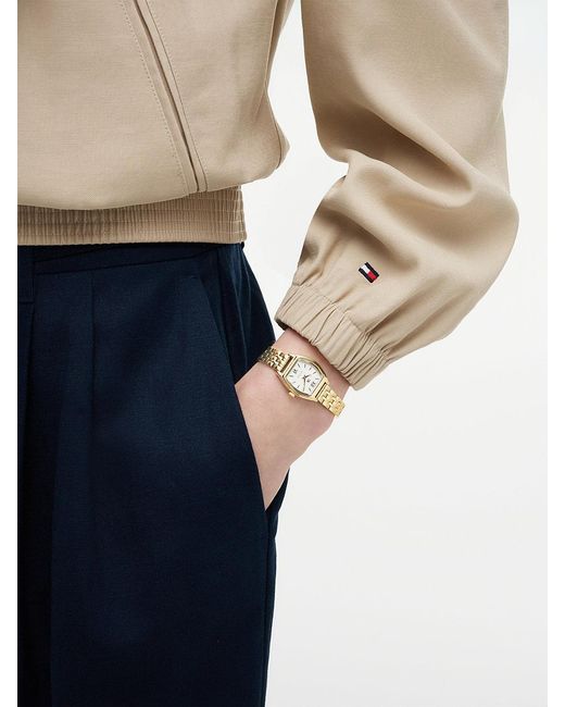 Tommy Hilfiger Metallic Square Dial-Plated Chain-Link Watch