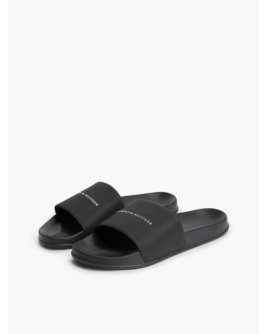 Tommy Hilfiger White Logo Textured Pool Slides for men