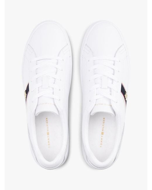 Tommy Hilfiger White Leather Th Monogram Plaque Trainers