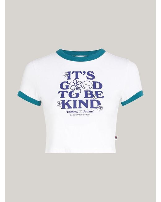 Tommy Hilfiger White Slim Fit Cropped Slogan T-shirt