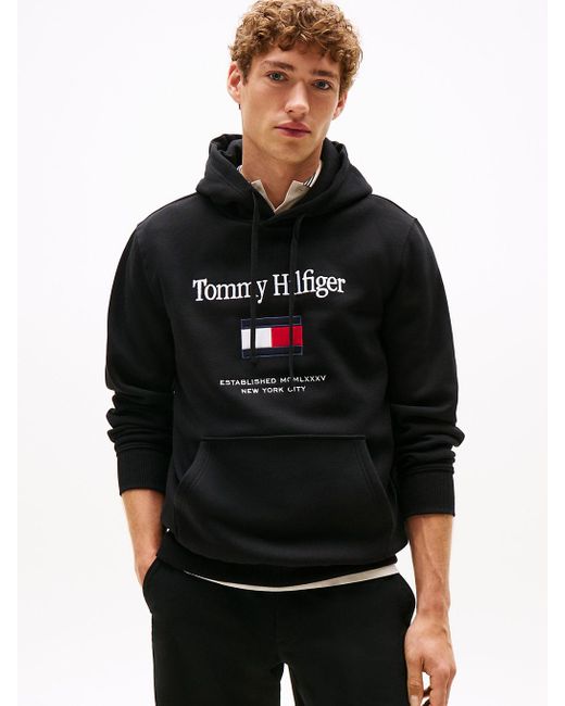 Sweat À Capuche En Molleton Flex À Drapeau Tommy Hilfiger pour homme en coloris Black