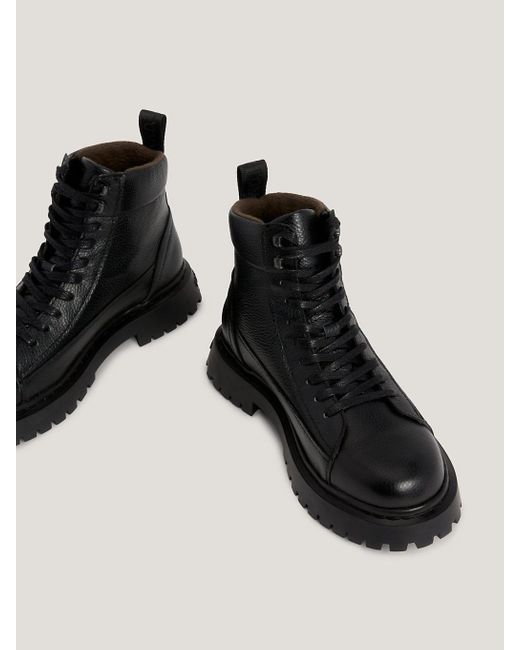 Tommy Hilfiger Black Warm Lined Lace-up Leather Ankle Boots for men