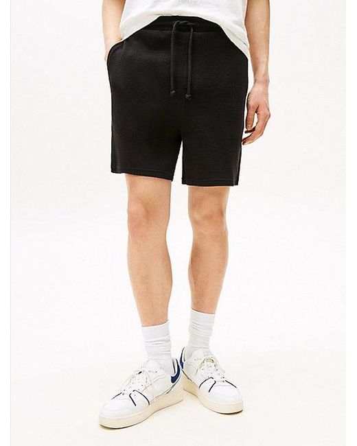 Pantalón Corto De Chándal Con Punto Gofrado Tommy Hilfiger de hombre de color Black
