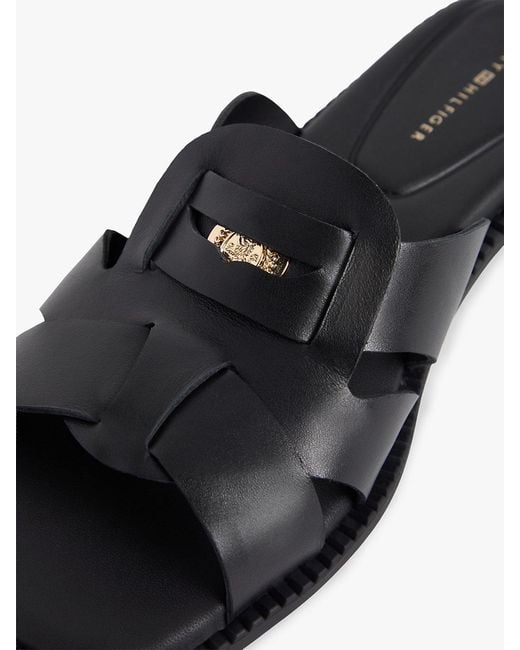 Tommy Hilfiger White Leather Crest Square Toe Sandals
