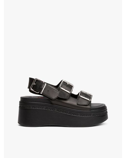 Tommy Hilfiger Black Leather Platform Sandals