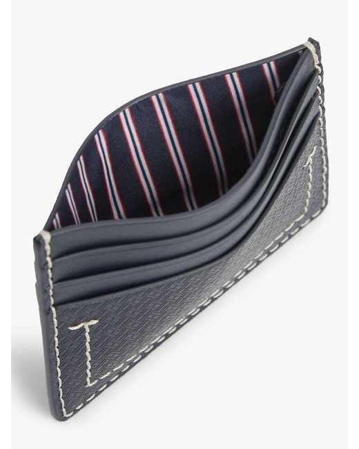Tommy Hilfiger Gray Embossed Flag Leather Credit Card Holder for men