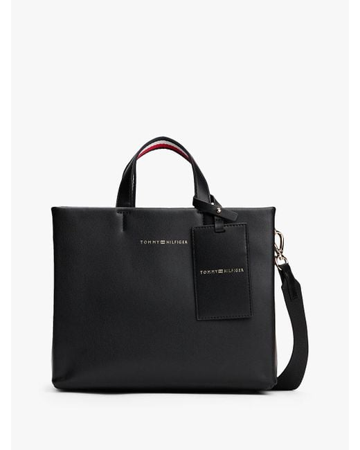Shopper Con Tracolla Ed Etichetta Con Logo di Tommy Hilfiger in Black