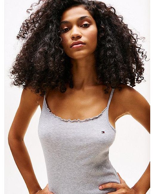 Tommy Hilfiger White Hilfiger Flag Geripptes Cami-Nachthemd
