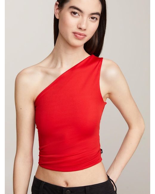 Tommy Hilfiger Red Asymmetrical Cropped Tank Top