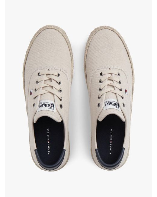 Tommy Hilfiger White Canvas Espadrille Hybrid Trainers With Linen for men