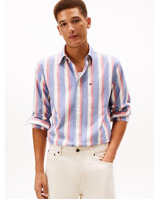 Tommy Hilfiger Blue Heritage Oxford Stripe Regular Long Sleeve Shirts for men