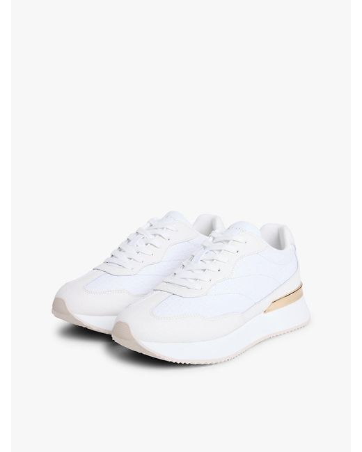 Tommy Hilfiger White Th Monogram Leather Mixed Texture Trainers