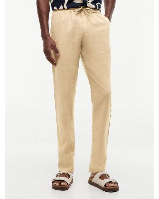 Tommy Hilfiger Natural Harlem Tapered Leg Linen Blend Chinos for men