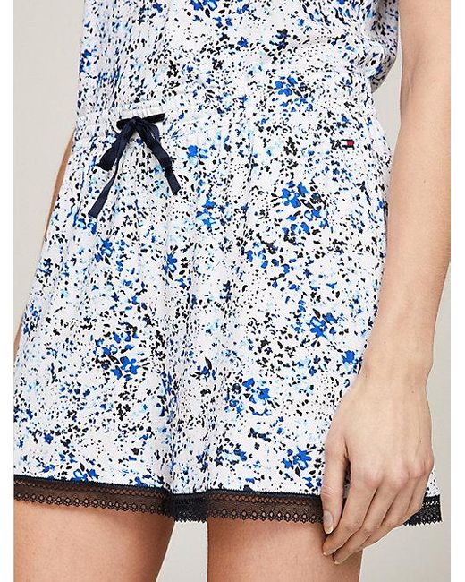 Shorts de pijama florales con encaje Tommy Hilfiger de color Blue