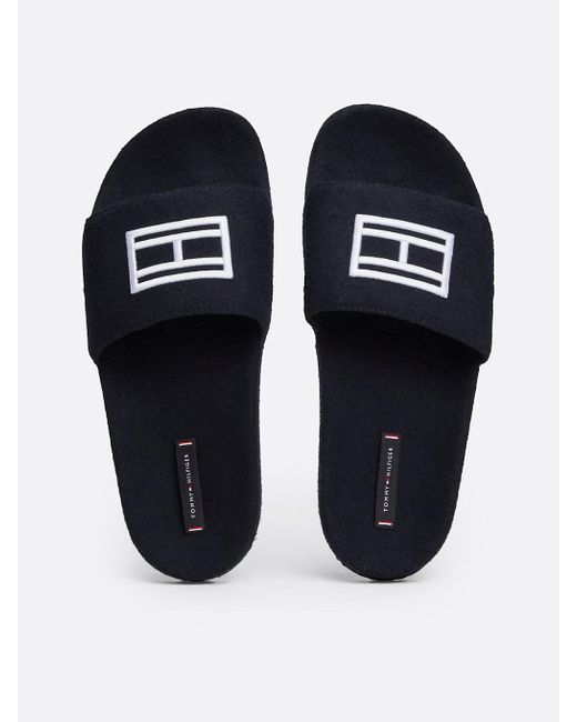 Tommy Hilfiger Blue Flag Embroidery Felt Pool Slides for men