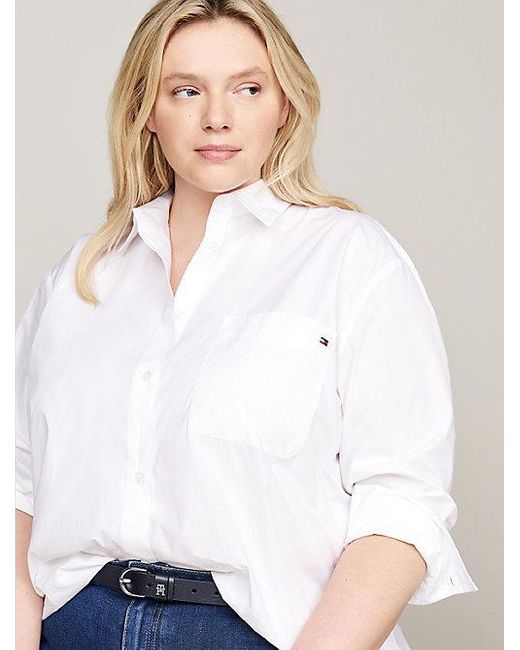 Camisa Curve De Popelín Con Corte Oversize Tommy Hilfiger de color White