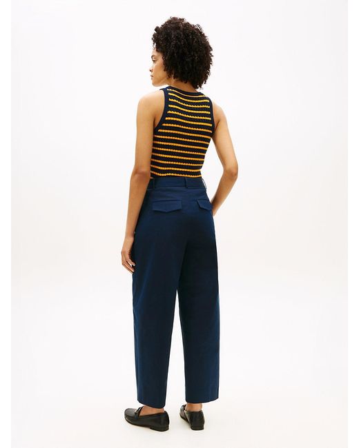 Tommy Hilfiger Blue Pleated Barrel Chinos