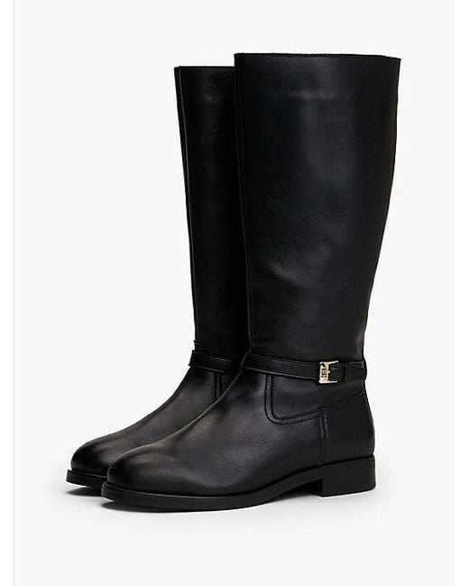 Tommy Hilfiger Leren Rijlaars Met Th-Monogramgesp in het Black