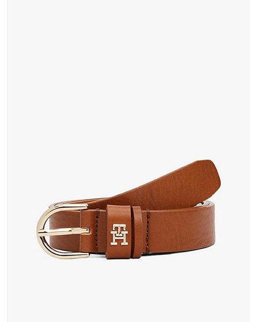 Tommy Hilfiger Essential Leren Riem Met Th-Monogram in het Brown