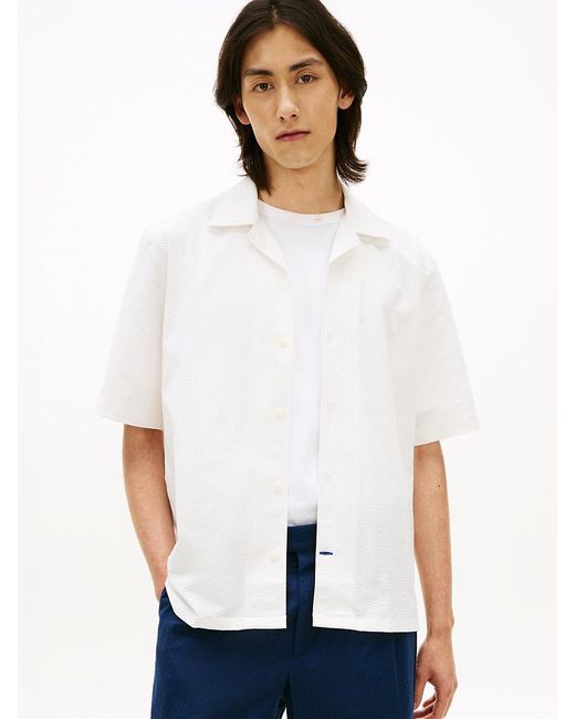 Tommy Hilfiger White Performance Relaxed Fit Seersucker Short Sleeve Shirt for men