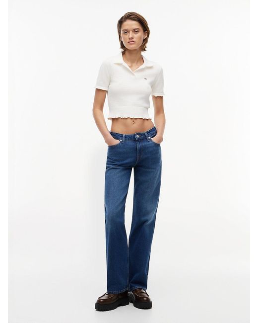Tommy Hilfiger Blue Whiskered Low Rise Straight Leg Jeans