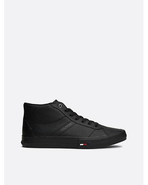 Tommy Hilfiger High-Top Lace-Up Ledersneaker in Black für Herren
