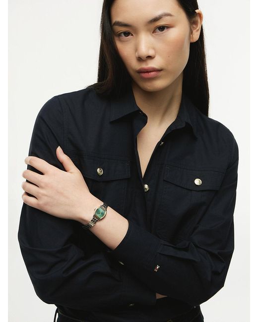Tommy Hilfiger Green Square Dial Two-Tone Chain-Link Watch