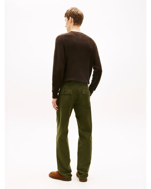 Tommy Hilfiger Green Washed Textured Sateen Utility Trousers for men