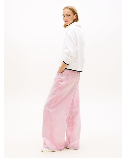 Tommy Hilfiger Pink Mid Rise Loose Wide Leg Jeans