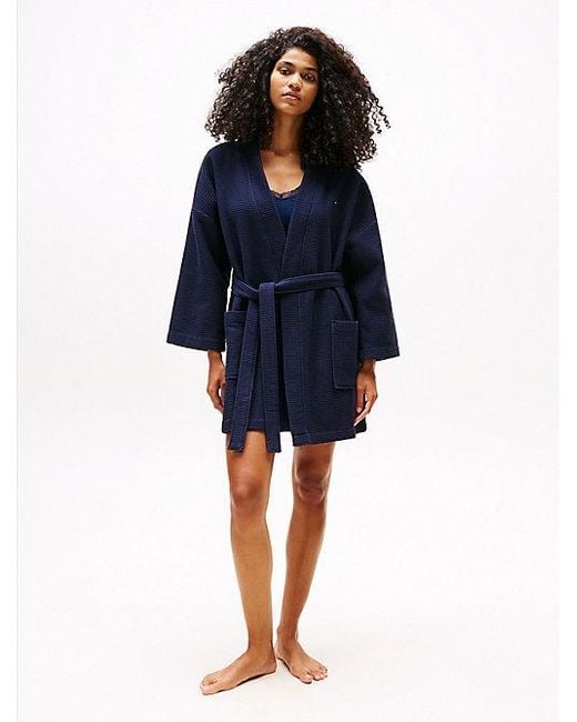 Tommy Hilfiger Wafelgebreide Ochtendjas in het Blue