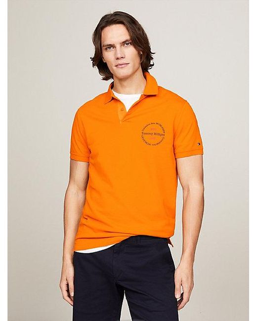 Tommy Hilfiger Regular Fit Poloshirt mit rundem Logo in Orange für Herren