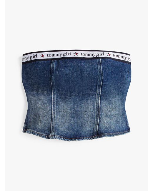 Haut Bandeau À Motif Logo En Denim Tommy Girl Tommy Hilfiger en coloris Blue