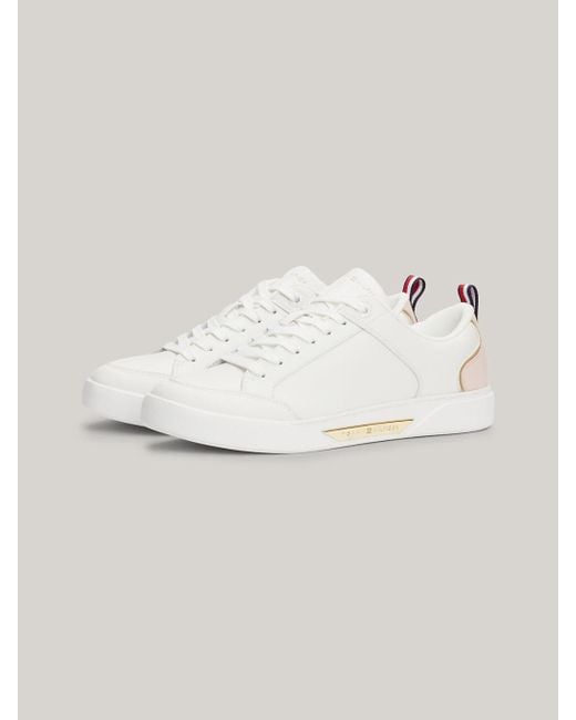 Tommy Hilfiger Natural Leather Metallic Trim Trainers