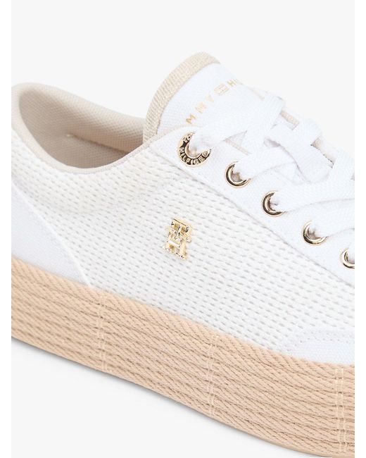 Tommy Hilfiger White Th Monogram Canvas Rope Platform Trainers