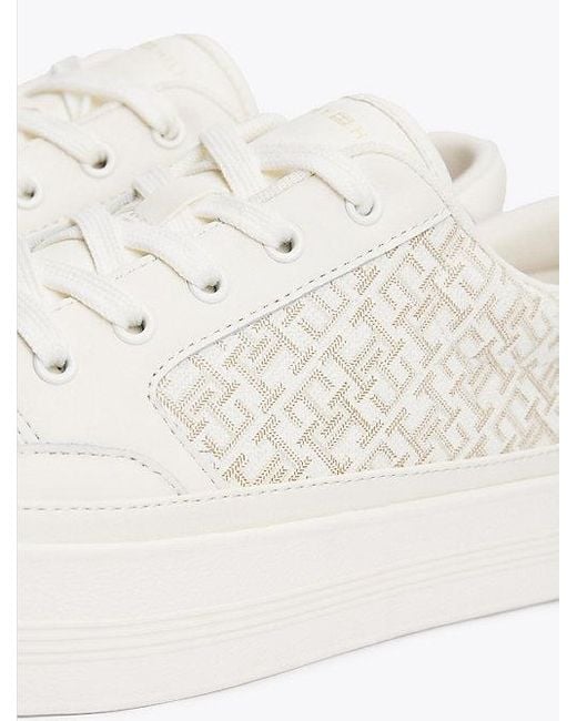 Tommy Hilfiger Leren Sneaker Met Plateauzool En Th-Monogram in het White