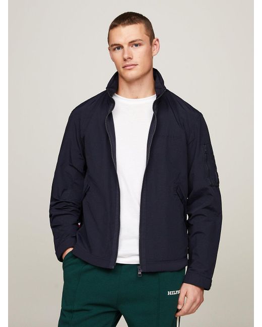Tommy Hilfiger Blue Stand Collar Hooded Windbreaker Jacket for men