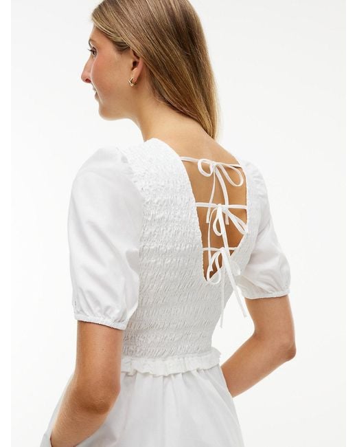 Tommy Hilfiger White Back Tie Smock Slim Poplin Mini Dress