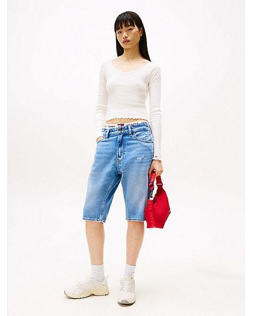 Tommy Hilfiger Slim Fit Longsleeve T-Shirt Met Geborduurd Logo in het White