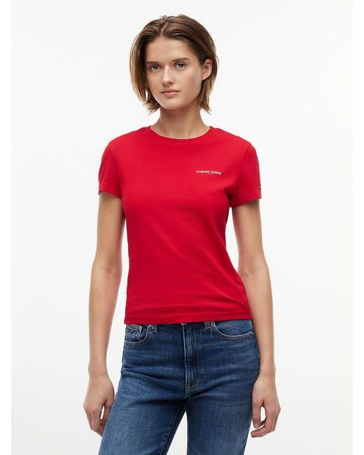Tommy Hilfiger Red Logo Slim Jersey T-Shirt