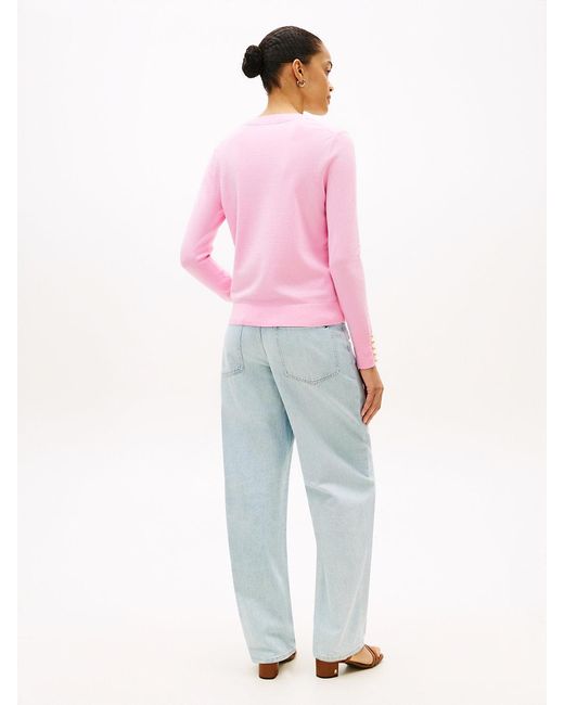 Pull À Col En V En Jersey Tommy Hilfiger en coloris Pink